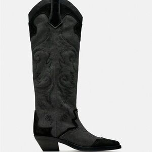 ZARA HEELED EMBROIDERED
COWBOY BOOTS BLACK